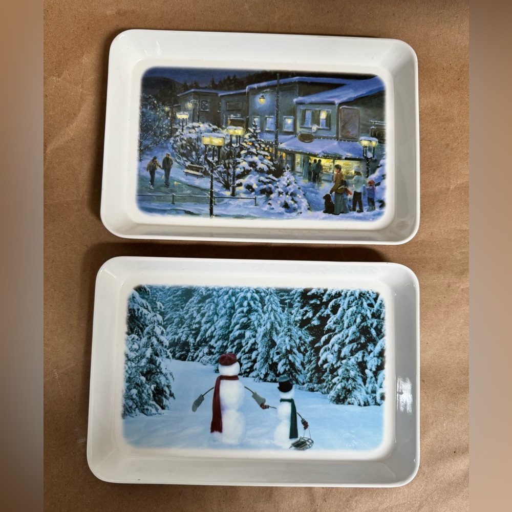 Set of 2 Peek Freans Collectible Christmas Biscuit Trays. 9” by 6” by 0.75”